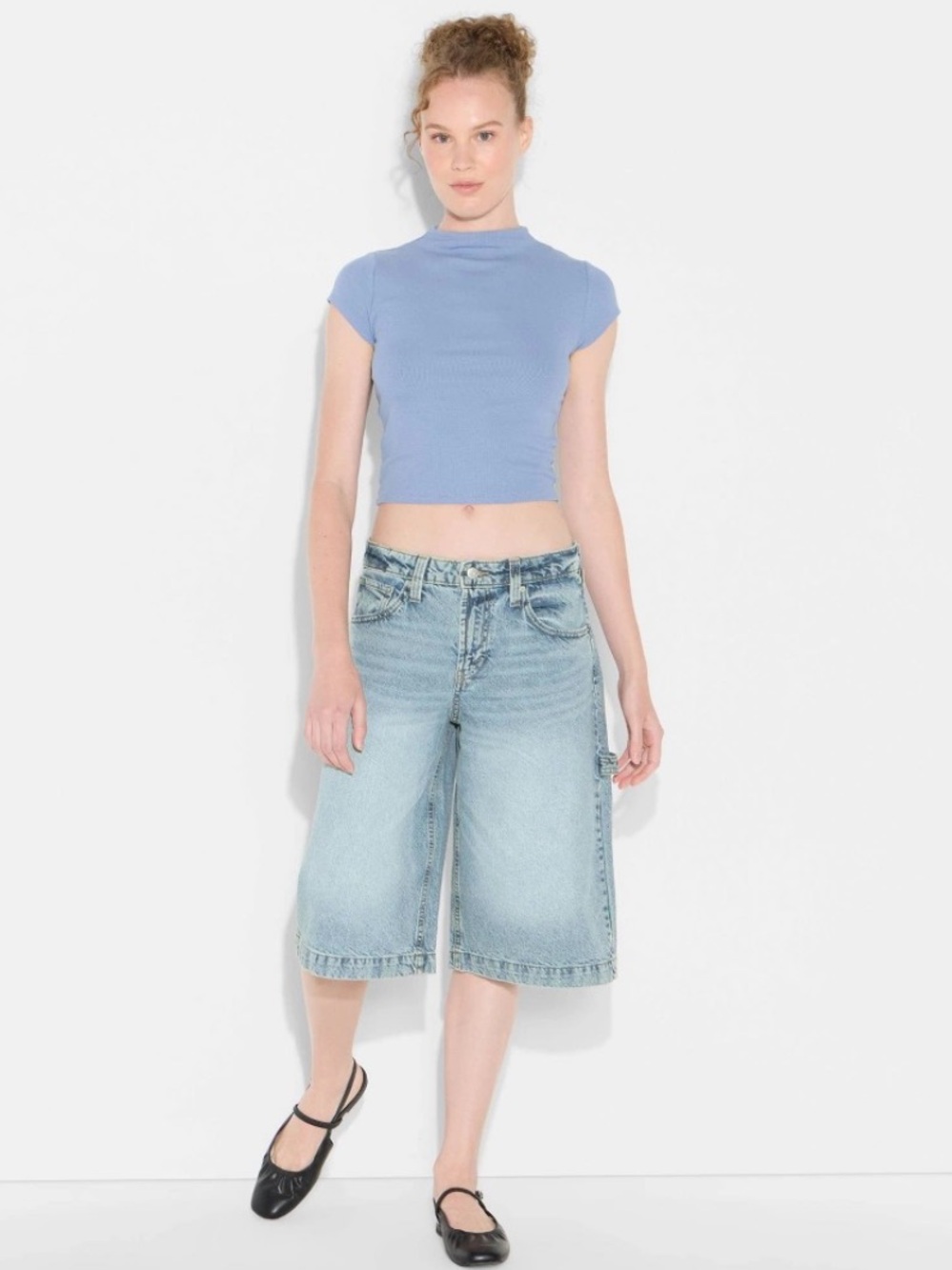 Low-Rise Denim Skater Shorts